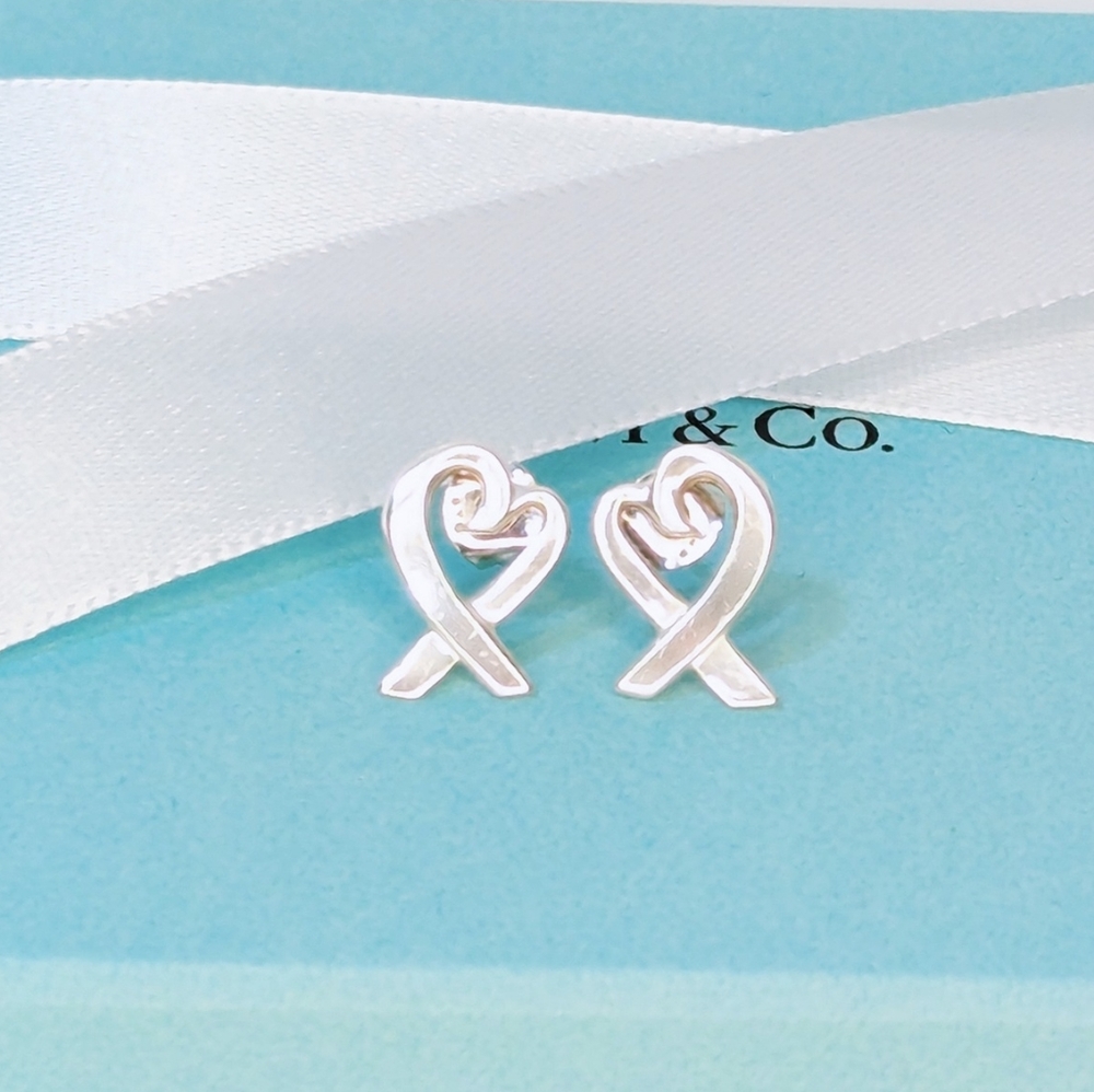 Tiffany & Co . Paloma Picasso Loving Heart Earrings 925 Sterling  Silver
